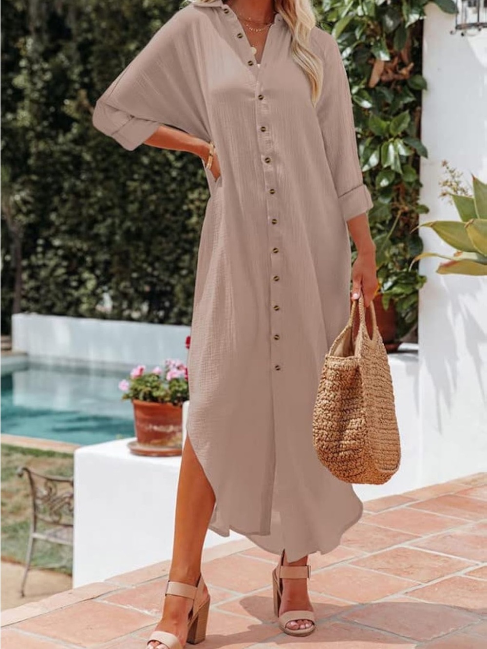 Amazon Mauve Button-Front Shirt Dress